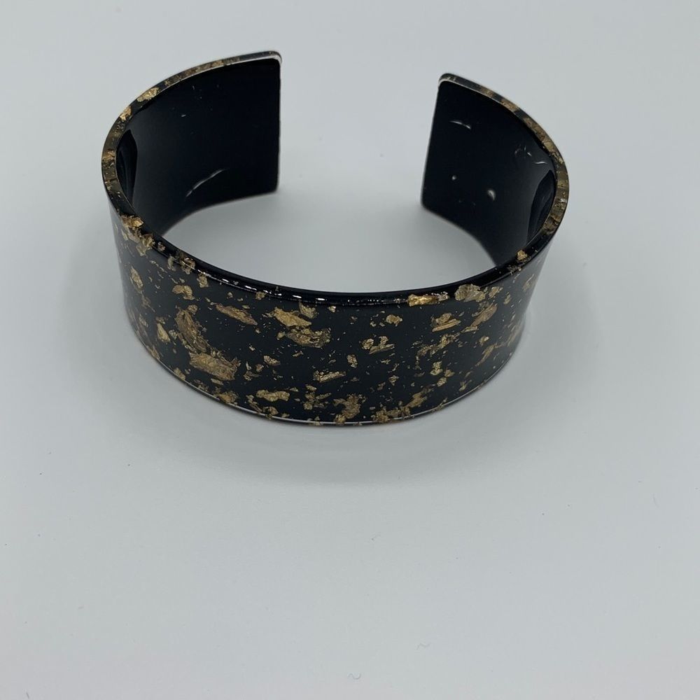 Acrylic cuff bracelet resin gold leaf black retro - Picture 7 of 9